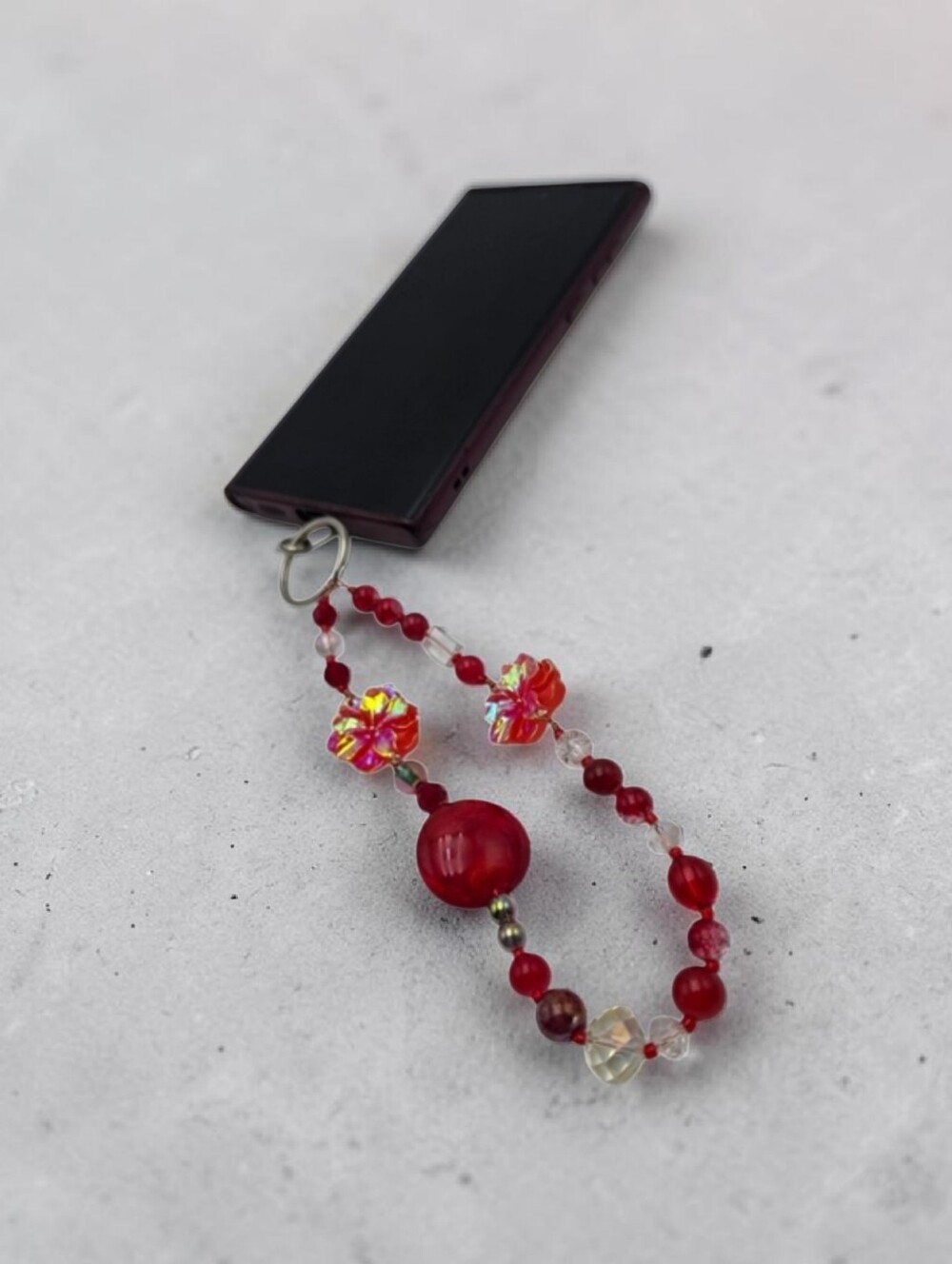 Handmade Red Beaded Phone Charm